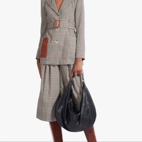 STAUD Handbags - STAUD Sasha Black Croc Embossed Shoulder Bag